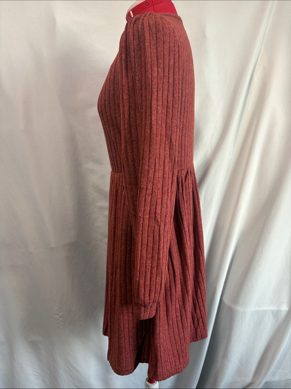 Long Sleeve Ribbed Knit Dress - Rust Red - Picture 4 of 6